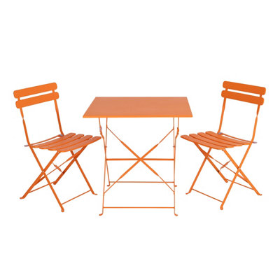 Square Folding Metal Bistro Set Orange Patio Garden Outdoor - 5
