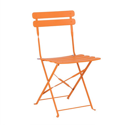 Square Folding Metal Bistro Set Orange Patio Garden Outdoor - 6