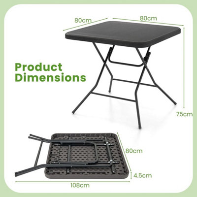 Square Folding Picnic Table 4-Person Patio Dining Table-Black 80 cm