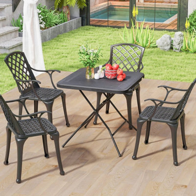 Square Folding Picnic Table 4-Person Patio Dining Table-Black 80 cm