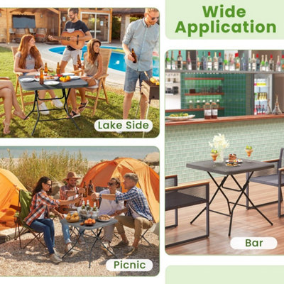 Square Folding Picnic Table 4-Person Patio Dining Table-Black 80 cm