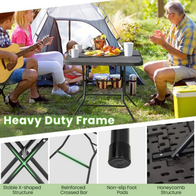 Square Folding Picnic Table 4-Person Patio Dining Table-Black 80 cm