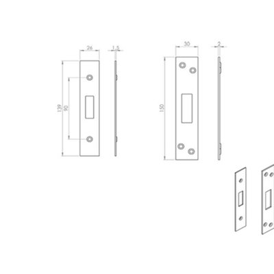 Square Forend Strike and Fixing Pack Suitable for Deadlocks Satin Brass