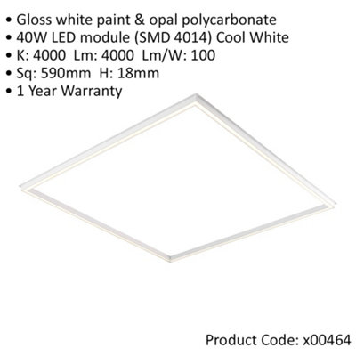 Square Frame LED Ceiling Panel Light - 590 x 590mm - 40W Cool White LED