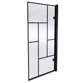Square Framed 6mm Toughened Safety Glass Reversible Hinged Shower Bath Screen - Black