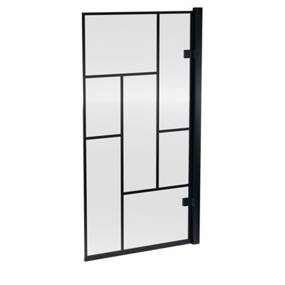 Square Framed 8mm Toughened Safety Glass Reversible Hinged Shower Bath Screen - Black