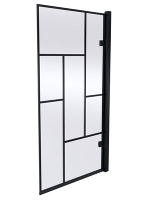 Square Framed 8mm Toughened Safety Glass Reversible Hinged Shower Bath Screen - Black