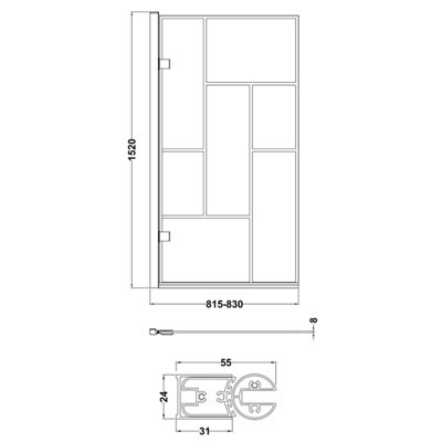 Square Framed 8mm Toughened Safety Glass Reversible Hinged Shower Bath Screen - Black - 3