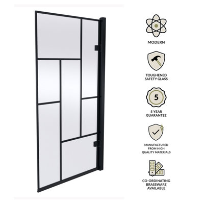 Square Framed 8mm Toughened Safety Glass Reversible Hinged Shower Bath Screen - Black - 4