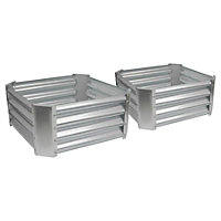 Square Galvanised Steel Raised Garden Beds - 60cm x 60cm - Silver - 2pc