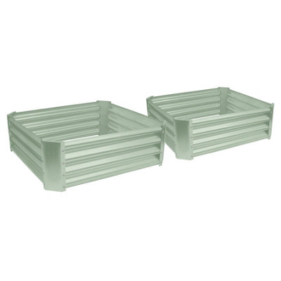 Square Galvanised Steel Raised Garden Beds - 90cm x 90cm - Green - 2pc