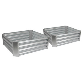 Square Galvanised Steel Raised Garden Beds - 90cm x 90cm - Silver - 2pc