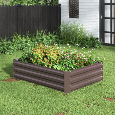 Square Galvanized Steel Garden Flower Bed Planter Box Outdoor Raised Garden Bed Kit 120 cm W x 90 cm D