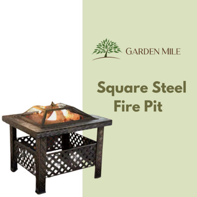 Square Garden Fire Pit with Poker - 6