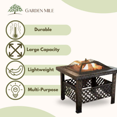 Square Garden Fire Pit with Poker - 7