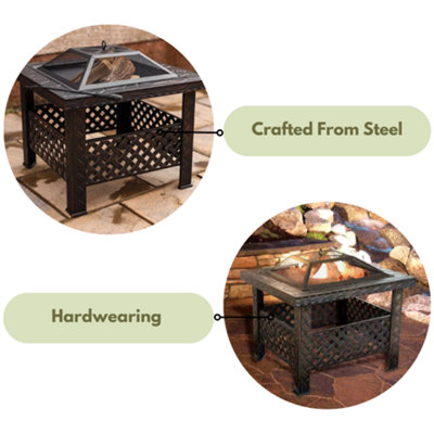 Square Garden Fire Pit with Poker - 1