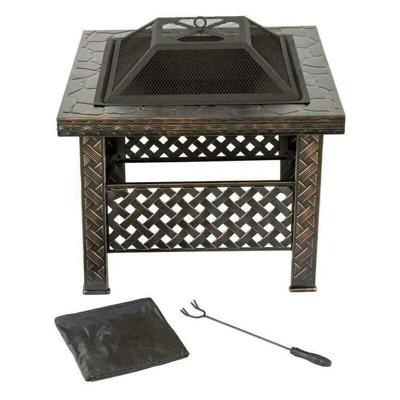 Square Garden Fire Pit with Poker - 9