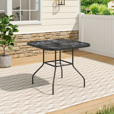 Square Garden Tempered Glass Marble Coffee Table with Umbrella Hole 80cm