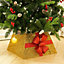 Square Gold LED Lighted Christmas Tree Collar Tree Skirt Stand Basket Decor with Bow Tie