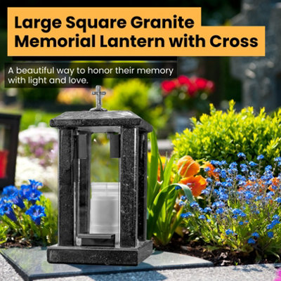 Grave Lantern, Cemetery Lantern With Cross - Grave Light - Stick Lantern - Grave Decoration For
