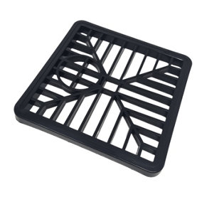 Square Gulley Grid Drain Cover Grate Lid.  Heavy Duty PVC. 150mm x 150mm / 6 Inch.  Black
