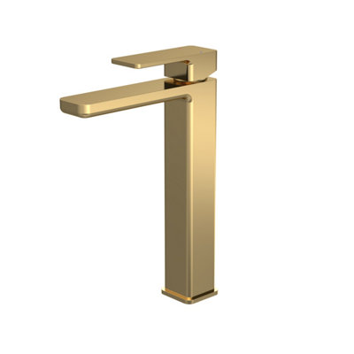 Square High-Rise Mono Basin Mixer Tap - Brushed Brass