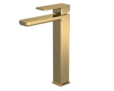 Square High-Rise Mono Basin Mixer Tap - Brushed Brass