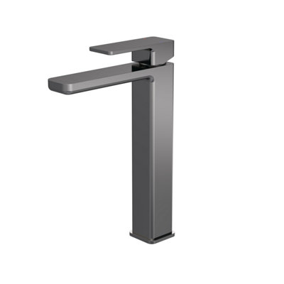 Square High-Rise Mono Basin Mixer Tap - Brushed Pewter