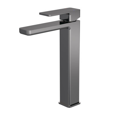 Square High-Rise Mono Basin Mixer Tap - Brushed Pewter