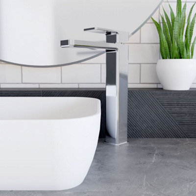Square High-Rise Mono Basin Mixer Tap - Chrome