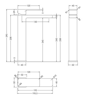 Square High-Rise Mono Basin Mixer Tap - Chrome