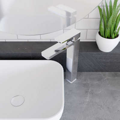 Square High-Rise Mono Basin Mixer Tap - Chrome