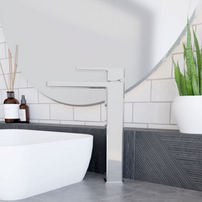 Square High-Rise Mono Basin Mixer Tap - Chrome