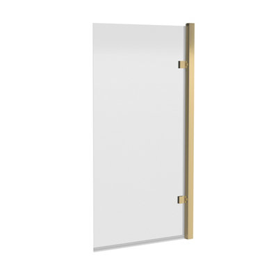 Square Hinged Straight 8mm Toughened Safety Glass Reversible Shower Bath Screen - Brushed Brass - Balterley