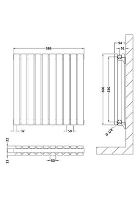 Square Horizontal Double Panel Radiator - 600mm x 586mm - 1863 BTU - Anthracite
