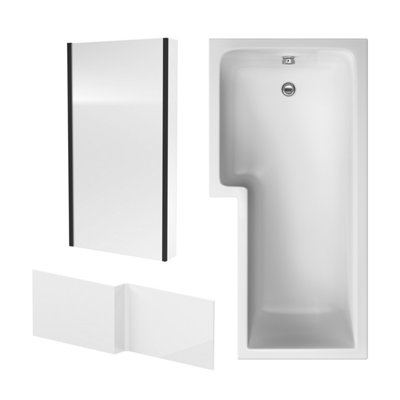 Square L Shape Shower Bath Bundle with Left Hand Tub, Fixed Screen with