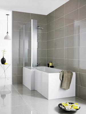 Square L Shape Shower Bath Bundle with Left Hand Tub, Hinged Screen & Front Panel - 1700mm - Chrome - Balterley