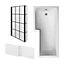 Square L Shape Shower Bath Bundle with Left Hand Tub, Hinged Screen with Fixed Return & Front Panel - 1700mm - Black - Balterley