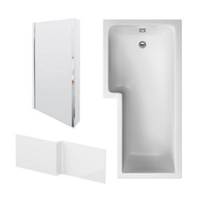 Square L Shape Shower Bath Bundle with Left Hand Tub, Hinged Screen with Fixed Return & Front Panel - 1700mm - Chrome - Balterley