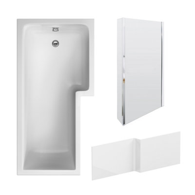 Square L Shape Shower Bath Bundle with Right Hand Tub, Hinged Screen with Fixed Return & Front Panel - 1700mm - Chrome - Balterley