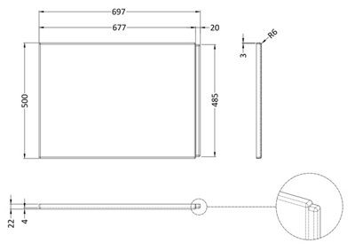 Square L Shaped Shower Bath Acrylic End Panel - 700mm - White