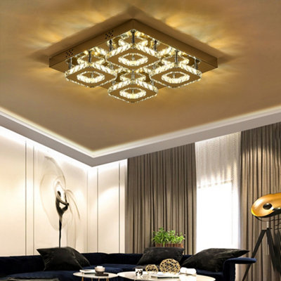 Square Large Glamourous Crystal Chrome effect LED Ceiling Light Fixture 42x42 cm, Dimmable