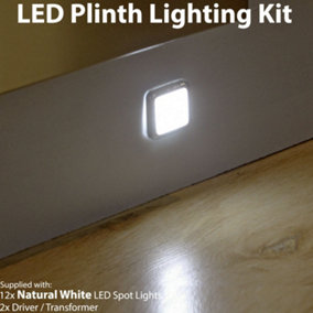 Square LED Plinth Light Kit 12 NATURAL WHITE Spotlights Kitchen Bathroom Panel