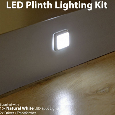 Square LED Plinth Light Kit with 10 Natural White Spotlights for Kitchen and Bathroom