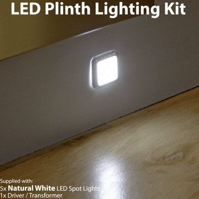 Square LED Plinth Light Kit with 5 Natural White Spotlights for Kitchen and Bathroom