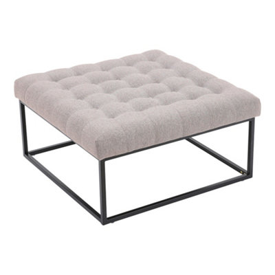Square Linen Footstool with Metal Frame