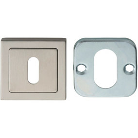 Square Lock Profile Escutcheon Concealed Fix 52 x 52mm Bright Satin Steel