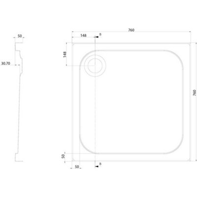 Square Low Profile Anti Slip Shower Tray - 760x760mm