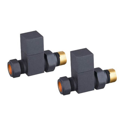 Square Manual Radiator Valves - Anthracite - 15mm x 1/2 inch BSP - Pair