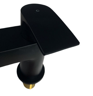 Matt Black Modern Square Waterfall Bath Shower Mixer Tap With Rigid Riser Kit – Hatton By Bathroom House